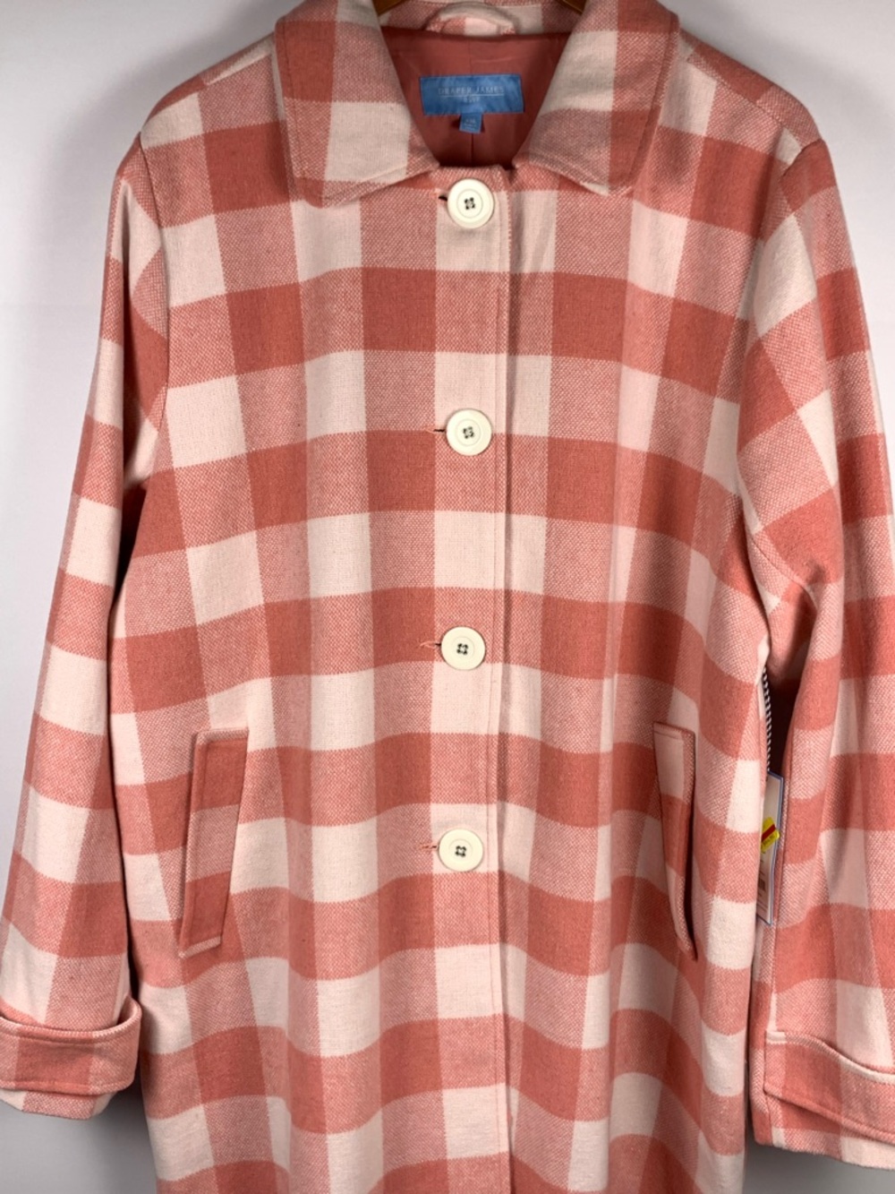 Draper James RSVP XXL Pink Gingham Plaid Coat Lined Button Front